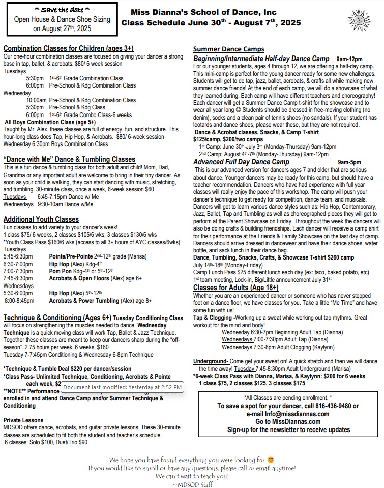 CLICK FOR FULL PDF VERSION 2025 Summer Camp