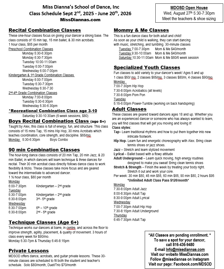 Miss Diannas Fall 2025